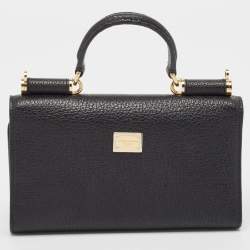 Pre Owned Dolce & Gabbana Black Leather Miss Sicily Von Embellished Wallet On Chain