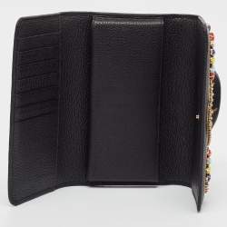 Pre Owned Dolce & Gabbana Black Leather Miss Sicily Von Embellished Wallet On Chain