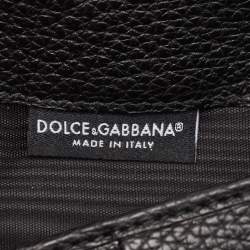 Pre Owned Dolce & Gabbana Black Leather Miss Sicily Von Embellished Wallet On Chain