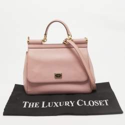 Pre Owned Dolce & Gabbana Pink Leather Medium Miss Sicily Top Handle Bag