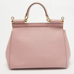 Pre Owned Dolce & Gabbana Pink Leather Medium Miss Sicily Top Handle Bag