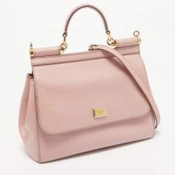 Pre Owned Dolce & Gabbana Pink Leather Medium Miss Sicily Top Handle Bag