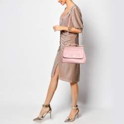 Pre Owned Dolce & Gabbana Pink Leather Medium Miss Sicily Top Handle Bag