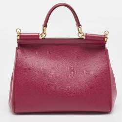 Pre Owned Dolce & Gabbana Magenta Leather Medium Miss Sicily Top Handle Bag