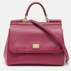 Pre Owned Dolce & Gabbana Magenta Leather Medium Miss Sicily Top Handle Bag