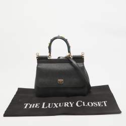 مملوكة مسبقًا Dolce & Gabbana Black Leather Small Studded Miss Sicily Top Handle Bag