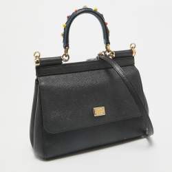 مملوكة مسبقًا Dolce & Gabbana Black Leather Small Studded Miss Sicily Top Handle Bag