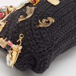 Pre Owned Dolce & Gabbana Black Crochet Embellished Frame Chain Bag