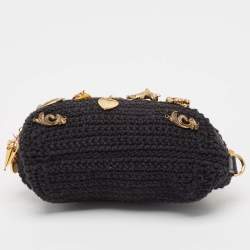 Pre Owned Dolce & Gabbana Black Crochet Embellished Frame Chain Bag