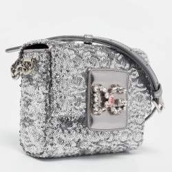 Dolce & Gabbana Silver Sequins and Leather DG Millennials Crossbody Bag