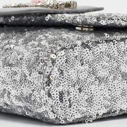 Dolce & Gabbana Silver Sequins and Leather DG Millennials Crossbody Bag