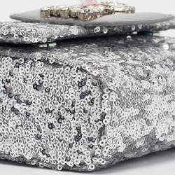 Dolce & Gabbana Silver Sequins and Leather DG Millennials Crossbody Bag