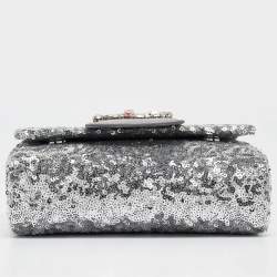 Dolce & Gabbana Silver Sequins and Leather DG Millennials Crossbody Bag