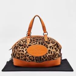 Dolce & Gabbana Orange/Beige Leopard Print Fabric and Leather Animalier Satchel