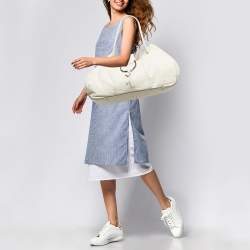Pre Owned Dolce & Gabbana Off White Leather D Ring Flap Shoulder Bag