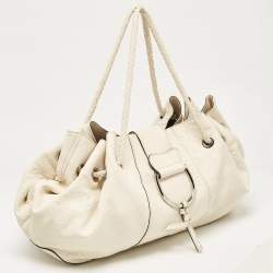 Pre Owned Dolce & Gabbana Off White Leather D Ring Flap Shoulder Bag