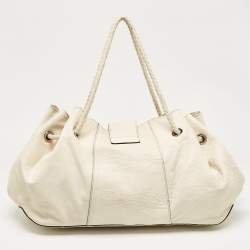 Pre Owned Dolce & Gabbana Off White Leather D Ring Flap Shoulder Bag