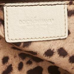 Pre Owned Dolce & Gabbana Off White Leather D Ring Flap Shoulder Bag