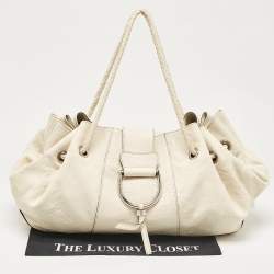 Pre Owned Dolce & Gabbana Off White Leather D Ring Flap Shoulder Bag