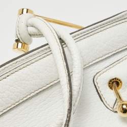 Pre Owned Dolce & Gabbana White Leather Logo Frame Satchel