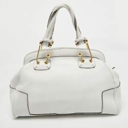 Pre Owned Dolce & Gabbana White Leather Logo Frame Satchel
