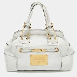 Pre Owned Dolce & Gabbana White Leather Logo Frame Satchel