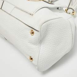 Pre Owned Dolce & Gabbana White Leather Logo Frame Satchel