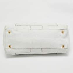 Pre Owned Dolce & Gabbana White Leather Logo Frame Satchel