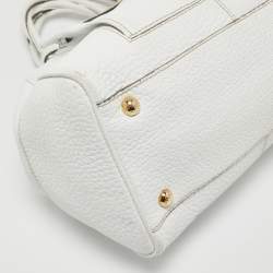 Pre Owned Dolce & Gabbana White Leather Logo Frame Satchel