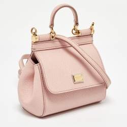 Pre Owned Dolce & Gabbana Baby Pink Leather Mini Sicily Bag