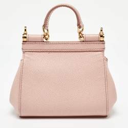 Pre Owned Dolce & Gabbana Baby Pink Leather Mini Sicily Bag