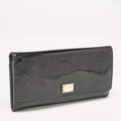 Dolce & Gabbana Black Patent Leather Logo Flap Continental Wallet