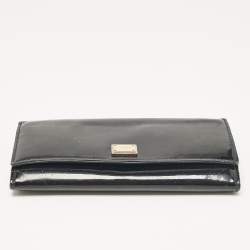 Dolce & Gabbana Black Patent Leather Logo Flap Continental Wallet