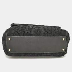 Pre Owned Dolce & Gabbana Black Lace Fabric Large Miss Sicily Top Handle Bag
