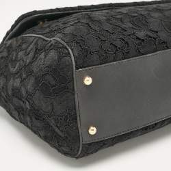 Pre Owned Dolce & Gabbana Black Lace Fabric Large Miss Sicily Top Handle Bag