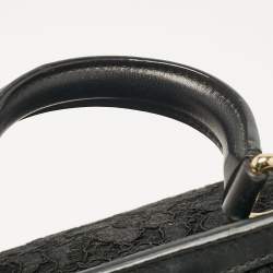 Pre Owned Dolce & Gabbana Black Lace Fabric Large Miss Sicily Top Handle Bag