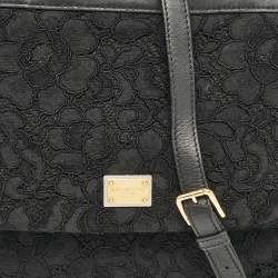 Pre Owned Dolce & Gabbana Black Lace Fabric Large Miss Sicily Top Handle Bag