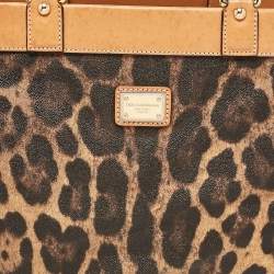 Dolce & Gabbana Brown/Black Leopard Print Coated Canvas and Leather Zip Satchel