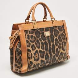 Dolce & Gabbana Brown/Black Leopard Print Coated Canvas and Leather Zip Satchel