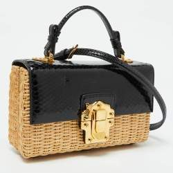 Pre Owned Dolce & Gabbana Black/Beige Python and Wicker Lucia Top Handle Bag