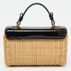 Pre Owned Dolce & Gabbana Black/Beige Python and Wicker Lucia Top Handle Bag