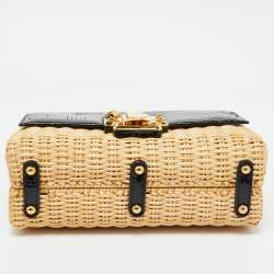 Pre Owned Dolce & Gabbana Black/Beige Python and Wicker Lucia Top Handle Bag
