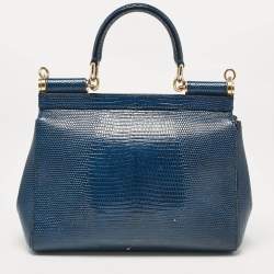 Dolce & Gabbana Blue Lizard Embossed Leather Small Miss Sicily Top Handle Bag