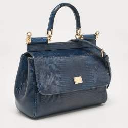 Dolce & Gabbana Blue Lizard Embossed Leather Small Miss Sicily Top Handle Bag