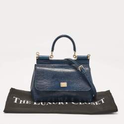 Dolce & Gabbana Blue Lizard Embossed Leather Small Miss Sicily Top Handle Bag