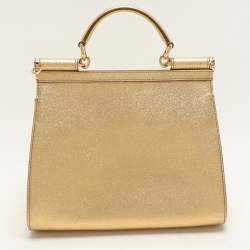 Pre Owned Dolce & Gabbana Gold Leather Medium Miss Sicily Top Handle Bag