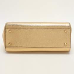 Pre Owned Dolce & Gabbana Gold Leather Medium Miss Sicily Top Handle Bag