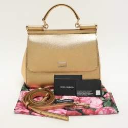 Pre Owned Dolce & Gabbana Gold Leather Medium Miss Sicily Top Handle Bag
