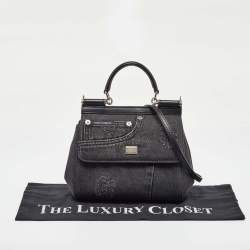 Pre Owned Dolce & Gabbana Black Patchwork Distressed Denim Medium Sicily Top Handle Bag