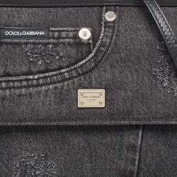 Pre Owned Dolce & Gabbana Black Patchwork Distressed Denim Medium Sicily Top Handle Bag